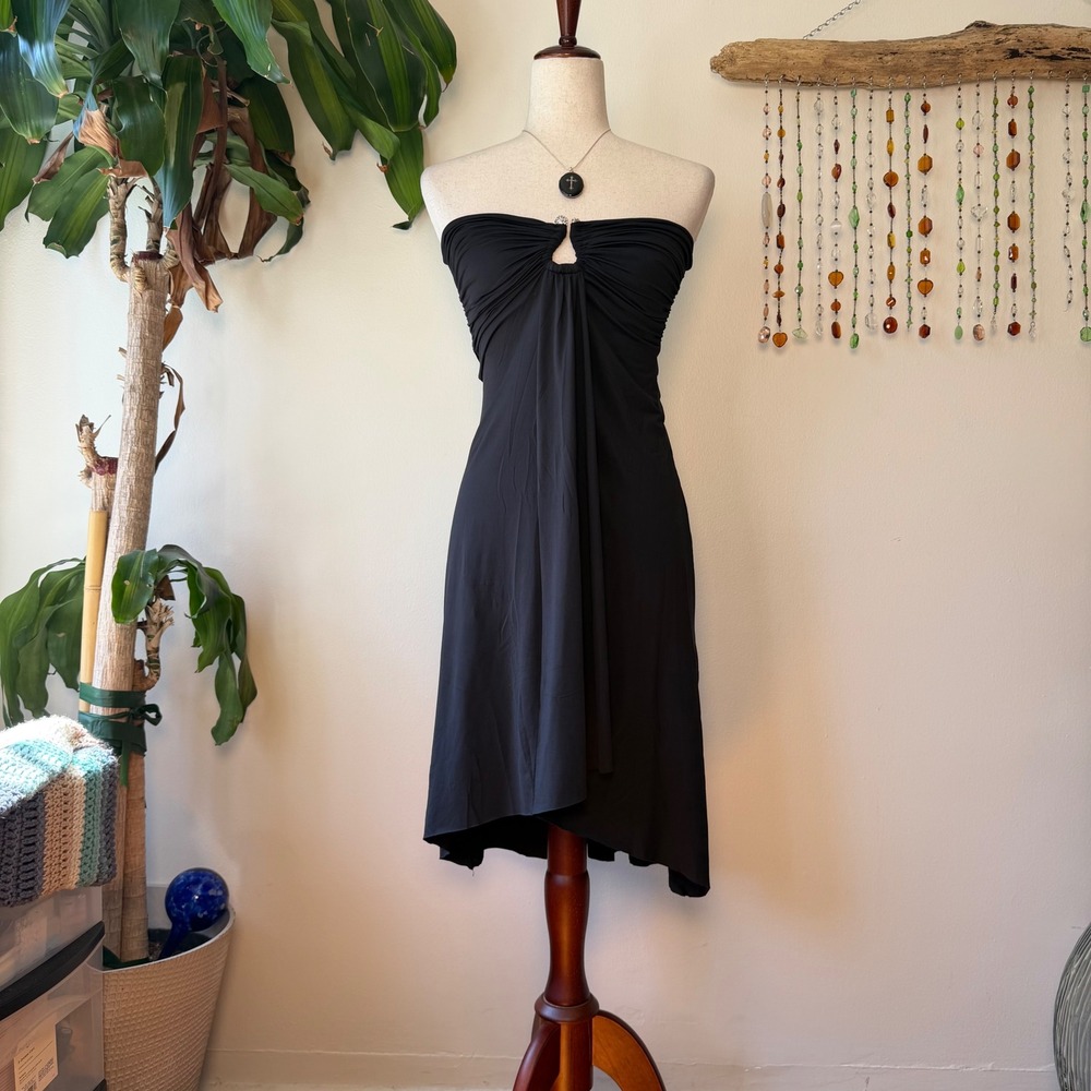 Forever 21 Y2K Black Handkerchief Hem Strapless Dress Whimsygoth Rhinestone S